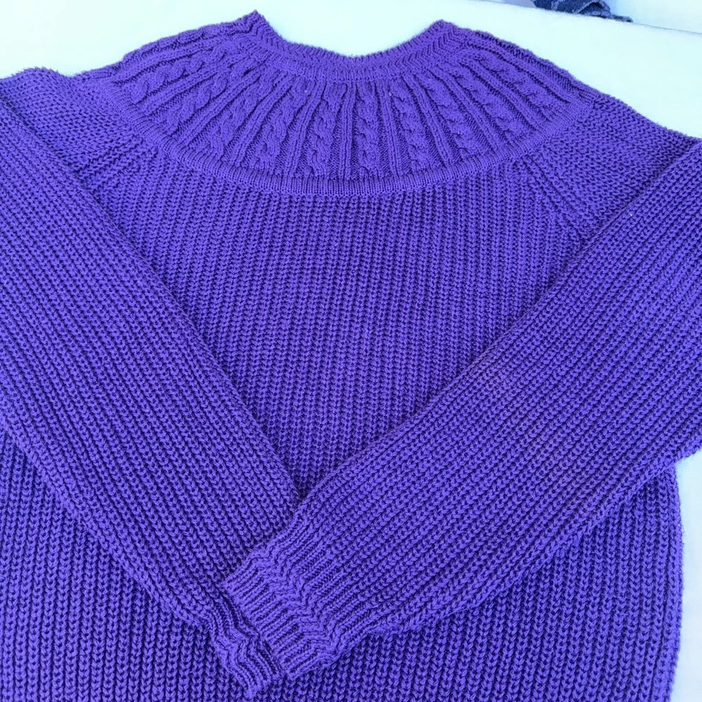 KAREN SCOTT Vintage Purple Turtleneck Cable Knit Sweater Size Small - Picture 6 of 8